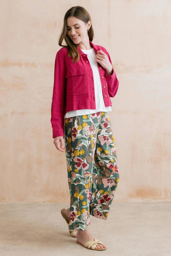 Lily & Me Greta Ceres Print Cropped Trousers Laurel Green