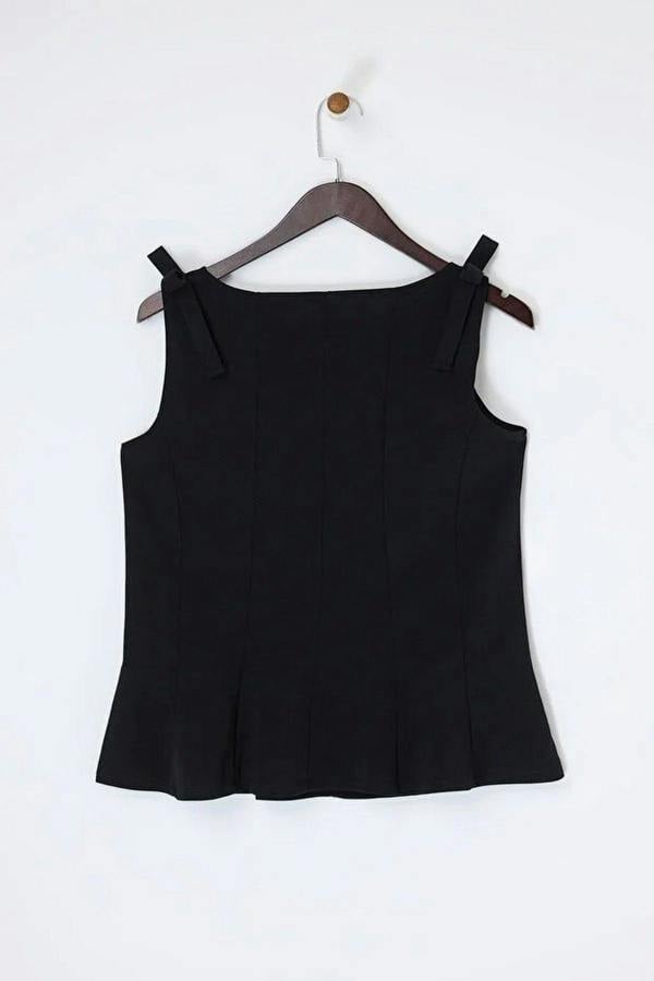 WOVCOR Sleeveless Peplum Blouse with Waist and Shoulder Bow Detail