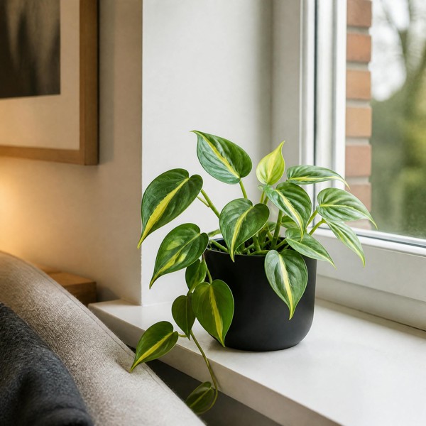 Philodendron Scandens - Heartleaf Trailing Plant in 12cm Pot - Matt Black Ceramic Pot - 1