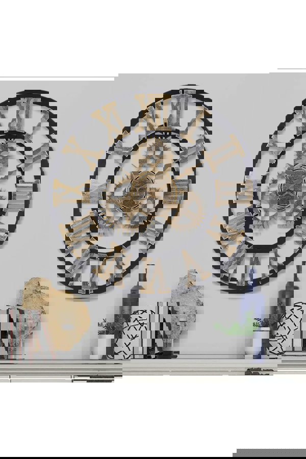 Living and Home 58cm Dia Industrial Gear Roman Numeral Wall Clock