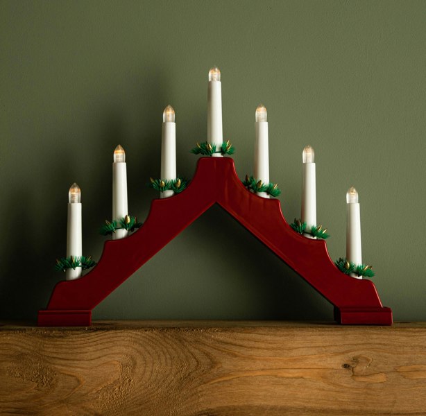 Samuel Alexander 41cm Battery Operated Light up Red Christmas Candle Bridge with 7 Warm White LEDs
