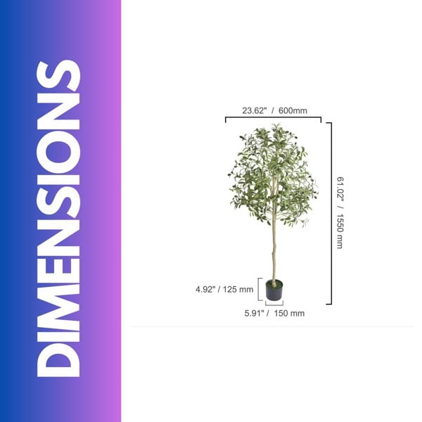 Rafaelo Mobilia Artificial 152CM/5FT Tall Decorative Olive Plant Green