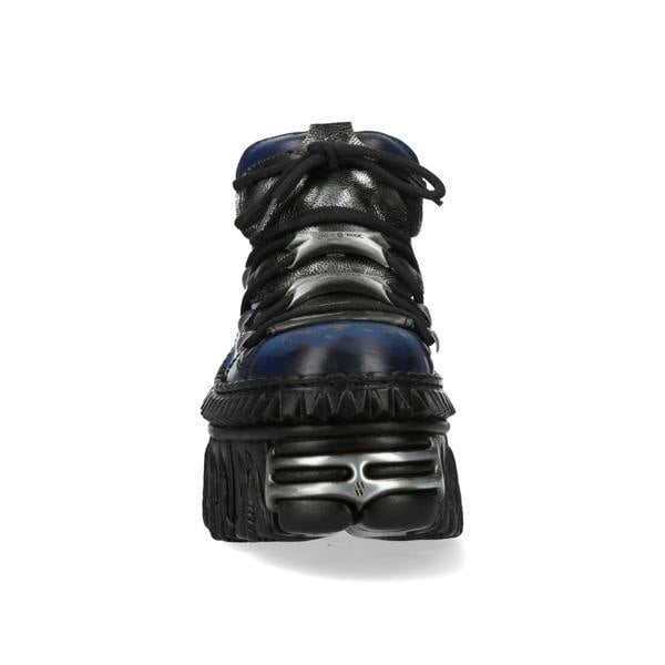 New Rock M-WALL106N-C16 Blue Silver Leather Gothic Urban Rock Ankle Boots