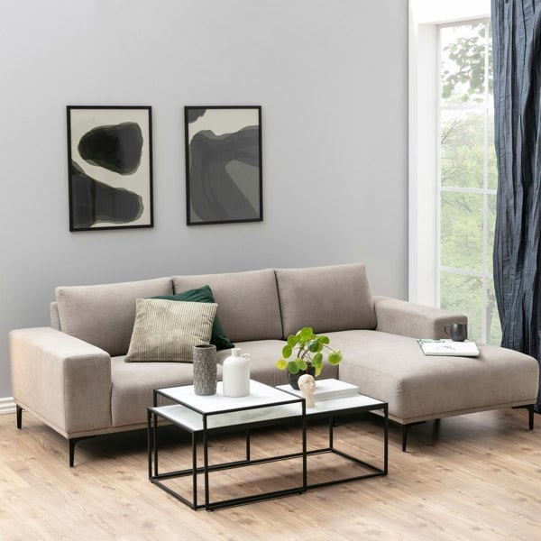 Furniture To Go Bolton Coffee Table Set with White Marble Effect Glass Top & Black Legs