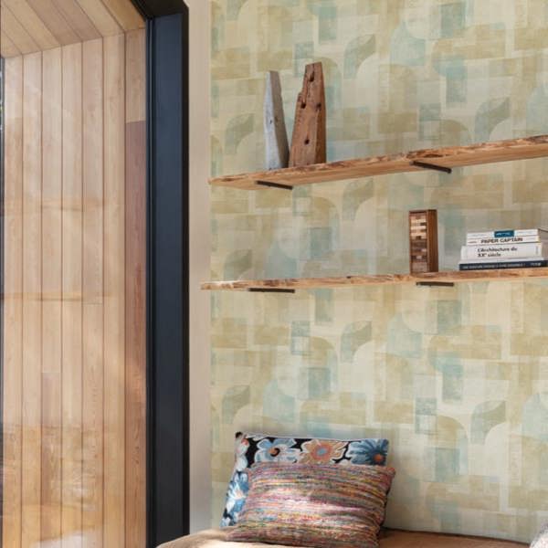 Grandeco Boutique Distressed Geo Abstract Shapes PVC-free Eco Wallpaper, Taupe Blue