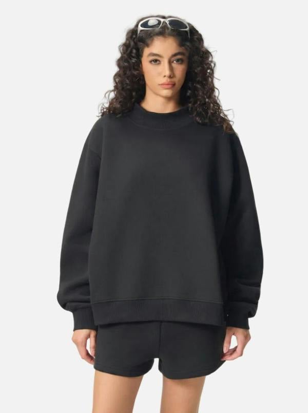 Anniou Heavyweight Fleece Mock Neck Pullover - Black