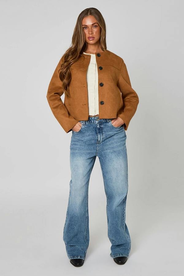 Urban Bliss Cropped Faux Suede Button Front Jacket