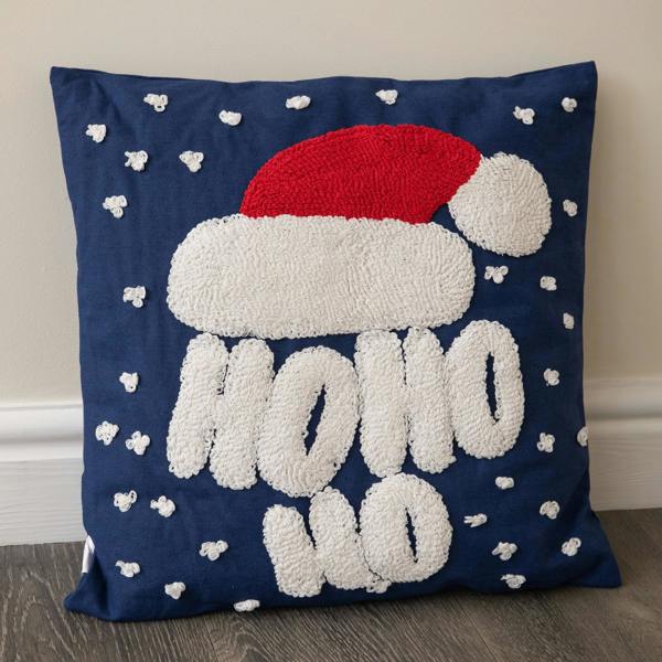 Samuel Alexander 44cm Dark Blue Ho Ho Ho Santa Hat Soft Christmas Decorative Cushion