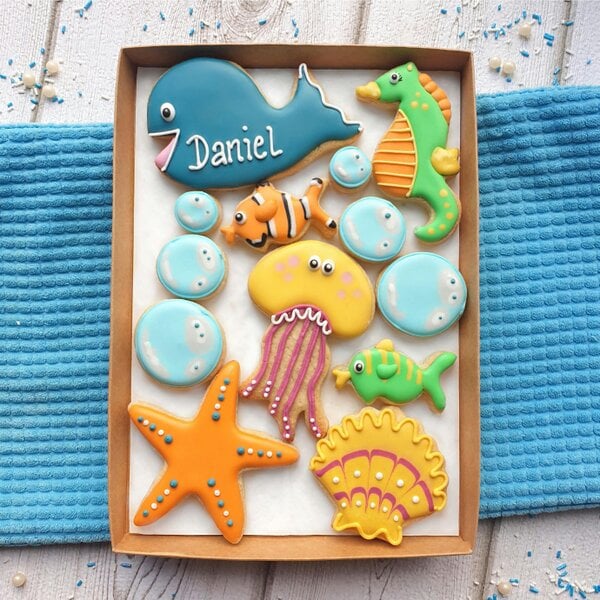 The Cookie Collaboration Hand-iced Personalised Under the Sea Cookie LETTERBOX GIFT