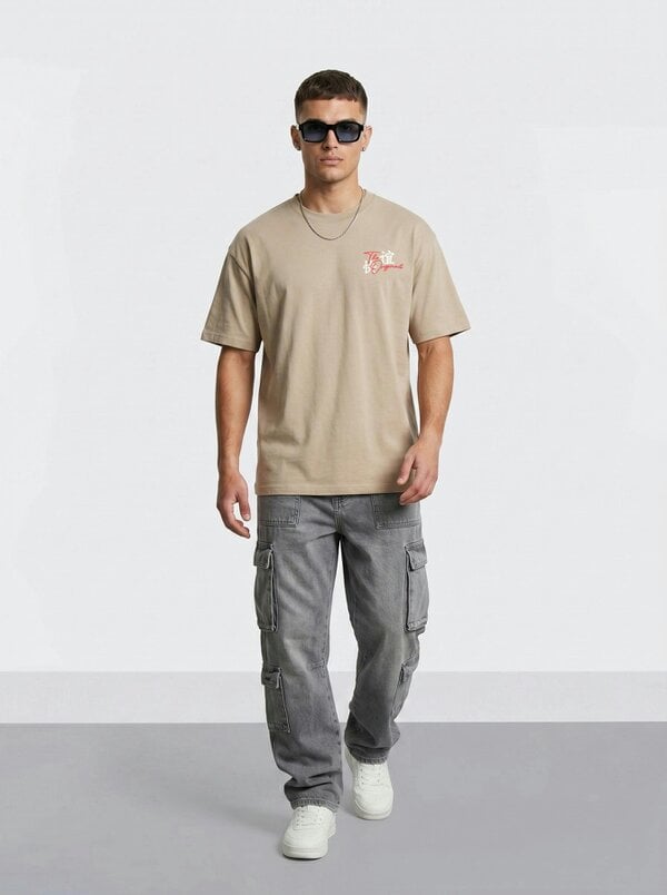 London Attitude Tokyo Dragon Premium Organic Cotton Relaxed Fit T-Shirt - Desert Dust