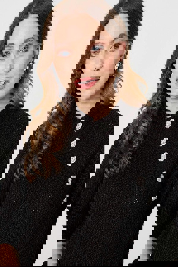 Black | Textured Knit Button Detail Jumper
