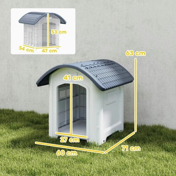 Outdoor Dog Kennel, Plastic Dog House with Removable Floor, Waterproof Roof, Raised Floor, 71 x 60 x 63 cm
