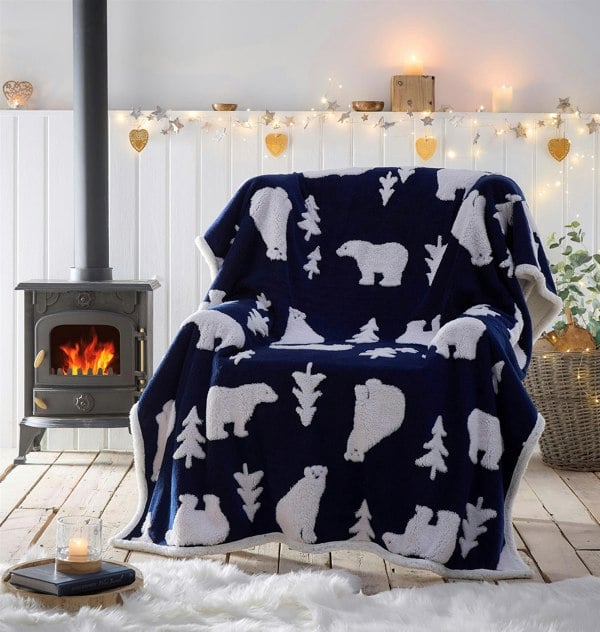 Portfolio Home Polar Bear Sherpa Fleece Throw 130x170cm