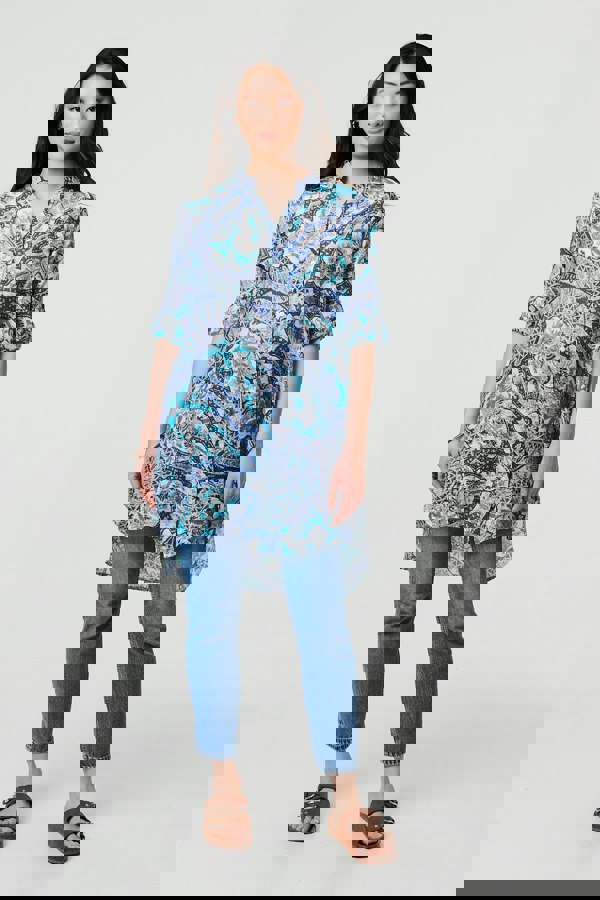 Blue | Paisley Long Sleeve Tunic Shirt
