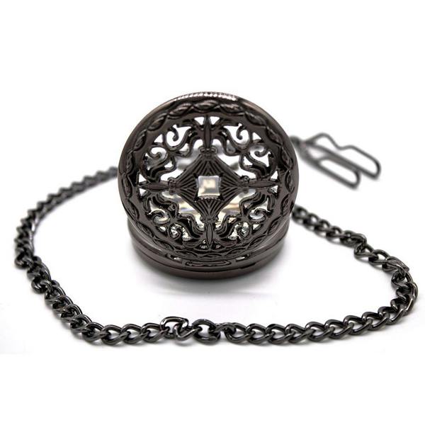 Infinity Leather Vintage Black Alloy Mechanical Skeleton Brass Pocket Watch
