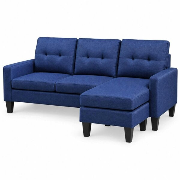 Kosy Koala Corner Sofa Fabric Sectional Sofa with Ottoman L-shaped Blue Sofa Couch
