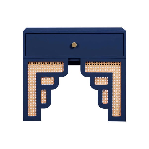 Furniture Edit Suzie Navy & Rattan Nightstand