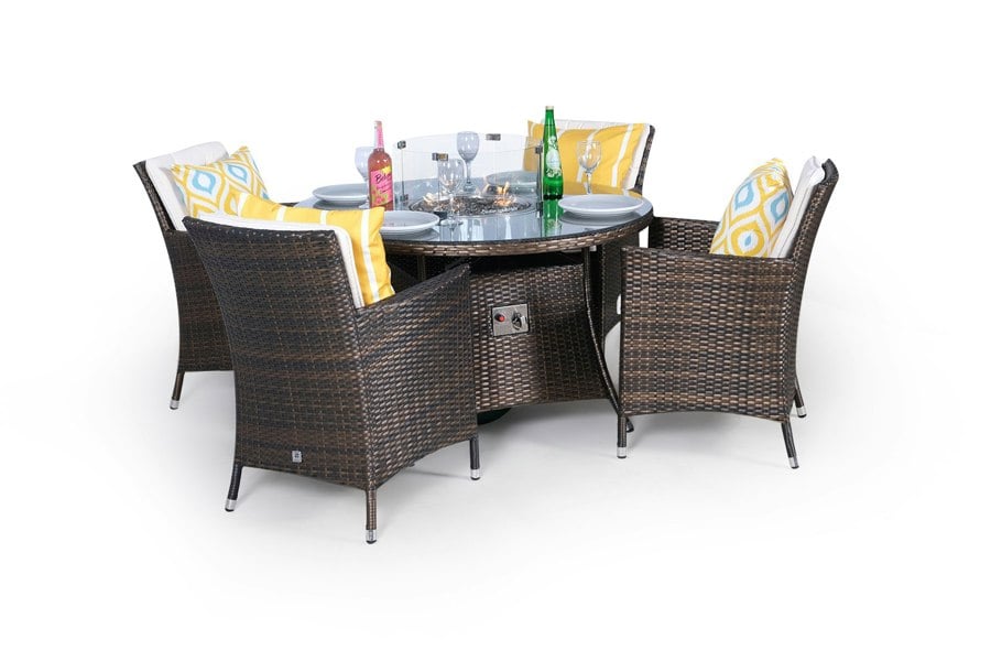 Giardino Savannah Fire Pit 4 Seater Round Rattan Dining Set