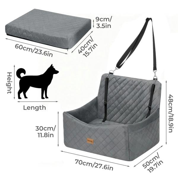 Skylos Dog Booster Car Seat Travel Carrier Bed Basket for Pet up to 55lbs Grey