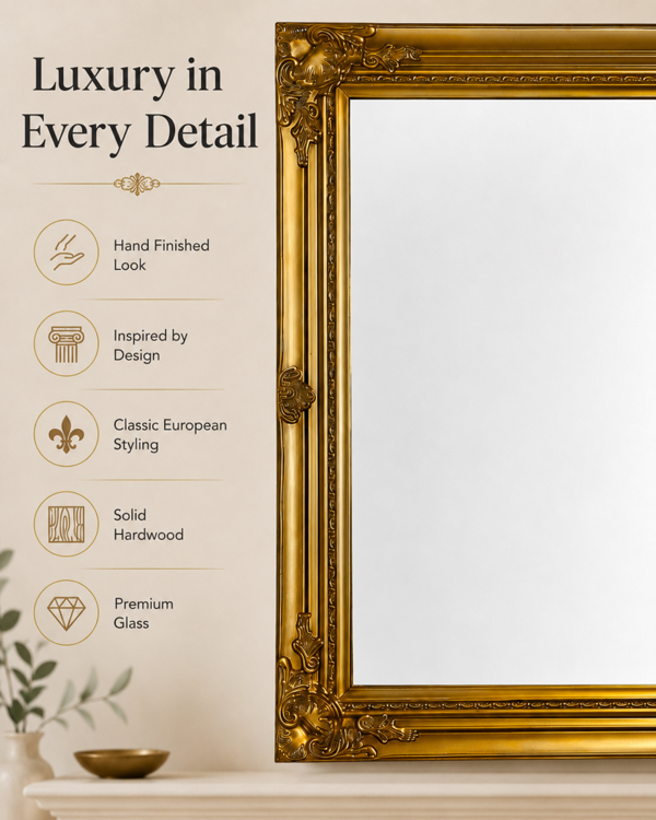 Downton Interiors Antique Gold Extra Large Wood Frame Wall Mirror 106cm 75cm