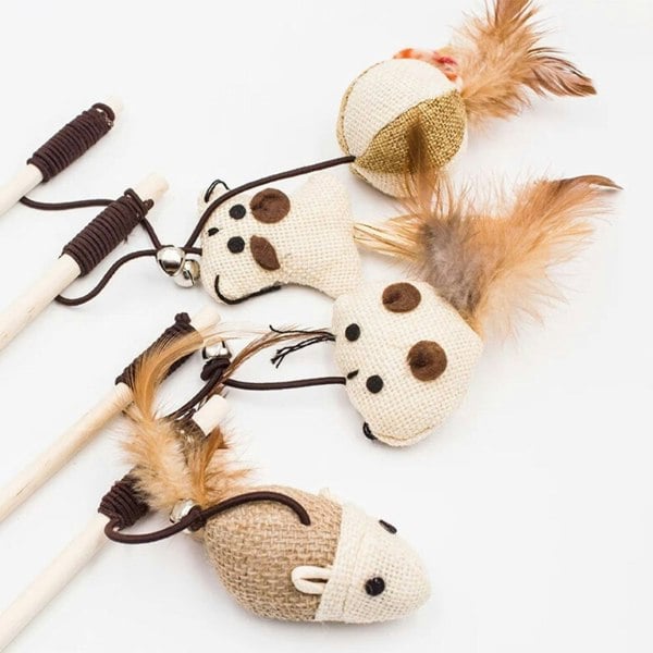 Anywags Pet Toys Catcher Stick Wood Round Ball Interactive Accessories