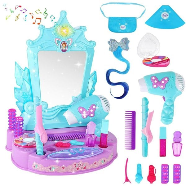 deAO Toys Princess Toy Vanity with Lights and Sounds Pretend Play Beauty Salon Makeup Kits Gift for Toddler 3+
