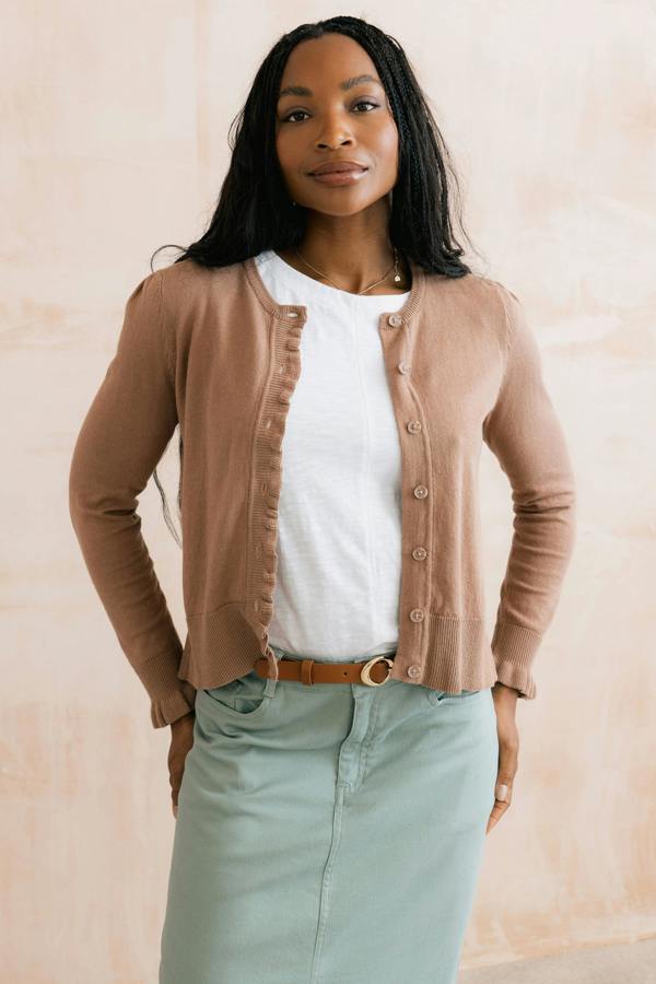 Lily & Me Lauren Ruffle Outfitter Cardigan Mocha