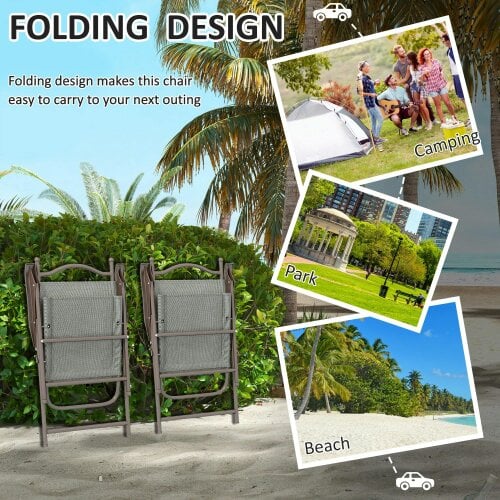 Wyld Haus Rone Bari Set Of 2 Metal Dark Grey Folding Garden Chairs With Fabric Mesh Seats