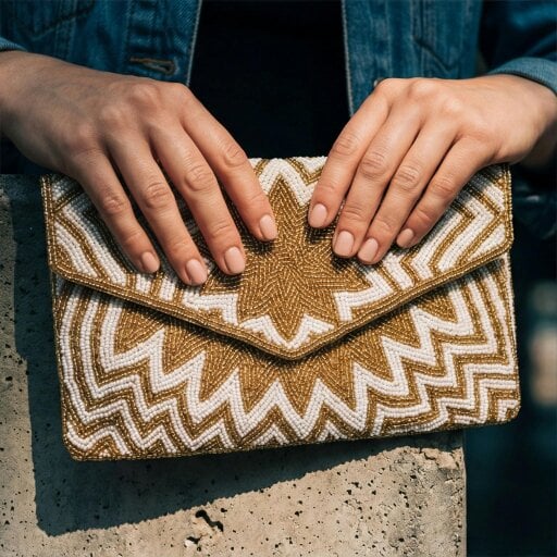 Gold Trip Star Beaded Clutch Bag