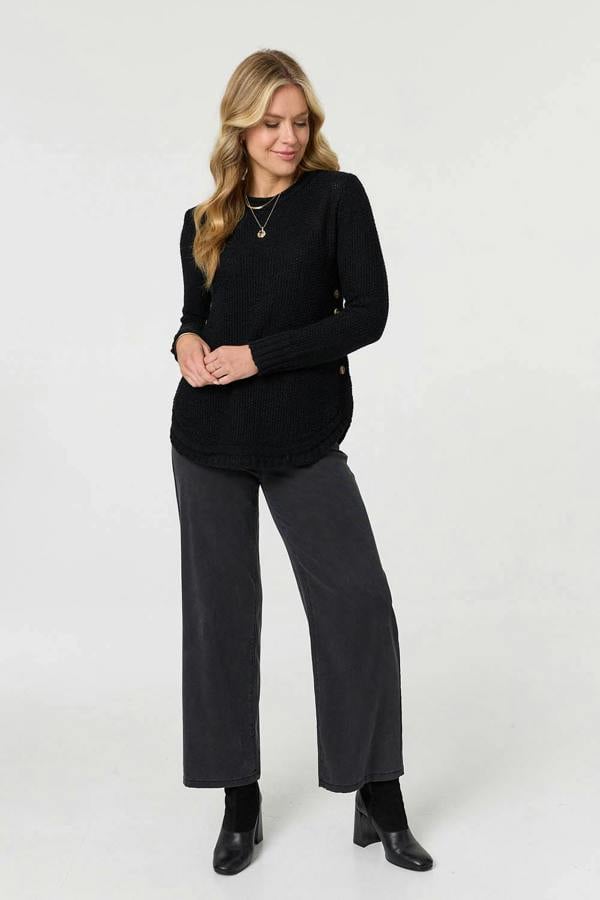 Black | Textured Relaxed Long Sleeve Jumper
