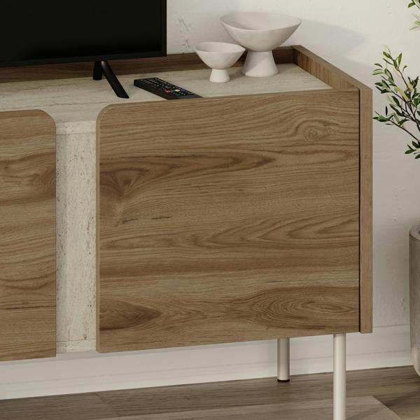 Decortie Modern 140cm TV Stand Unit Up to 50" TVs, 3 Soft-Close Door, 5 Storage Cabinet Shelves, Metal Legs