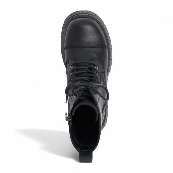 Windsorsmith Womens Black Mid-Calf Biker Leather Platform Combat Boots - Screaming