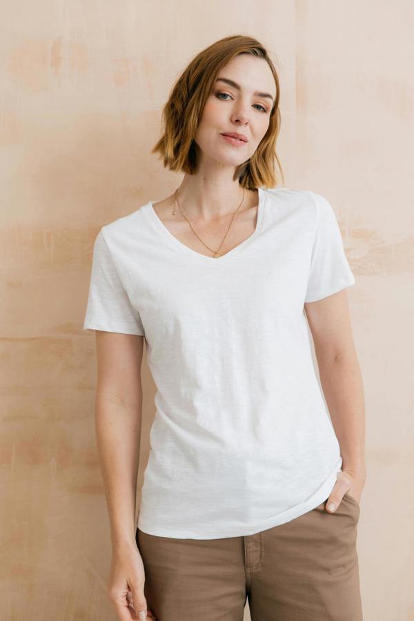Lily & Me Victoria Organic Cotton V-Neck T-Shirt White