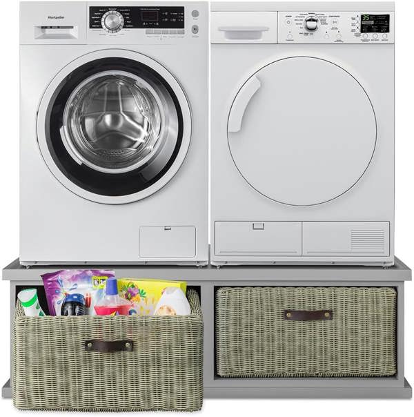 Statement Furniture Tetbury Washing Machine and Dryer Stand, Double Appliance Pedestal with Storage