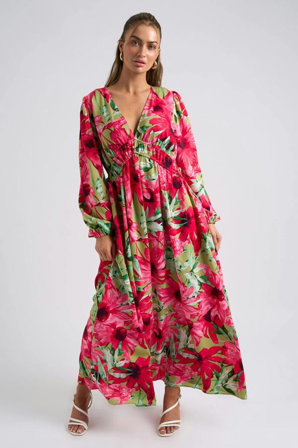 Urban Bliss Large Floral Ruched Smock Dress
