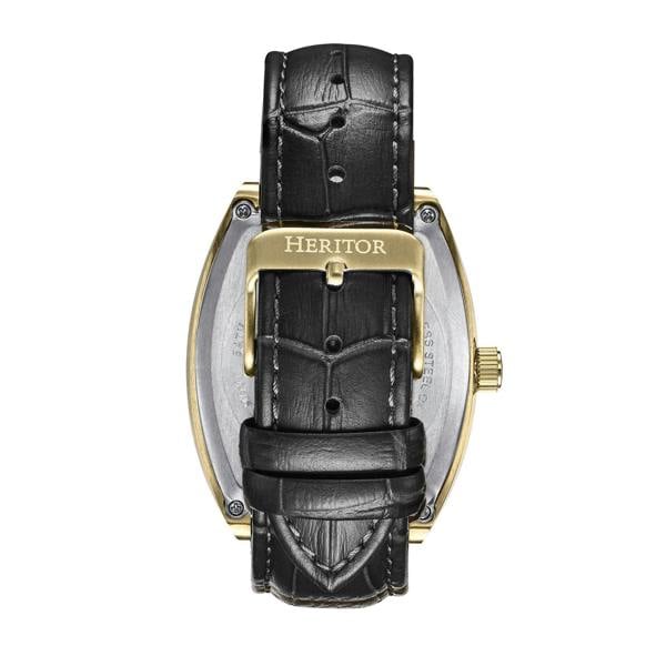 Heritor Automatic Masterson Semi-Skeleton Leather-Band Watch - Gold/Black - HERHS3503