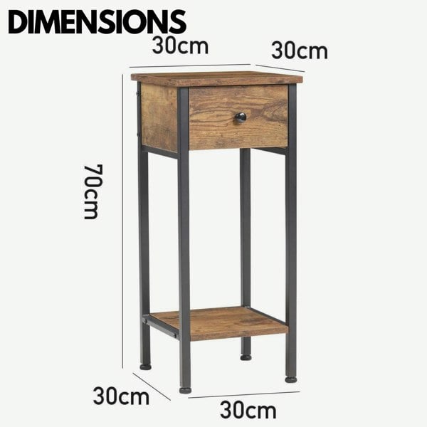 Rafaelo Mobilia Industrial Narrow Bedside Table With Drawer