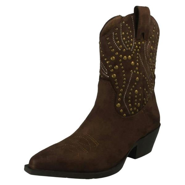 Spot On Ladies Spot On Stud Detailed Small Heel Zip Ankle Cowboy Boots F51257