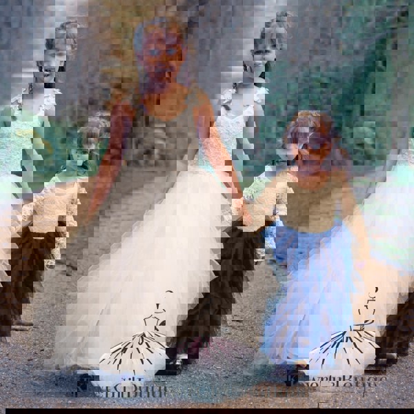 two girls in party dresses