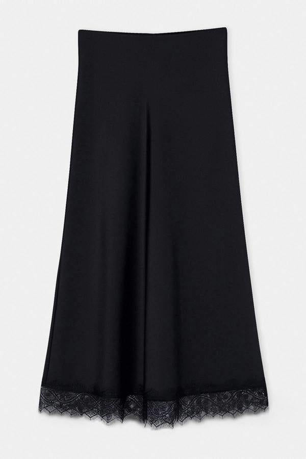 Lace Hem Elasticated Waist Maxi Satin Skirt