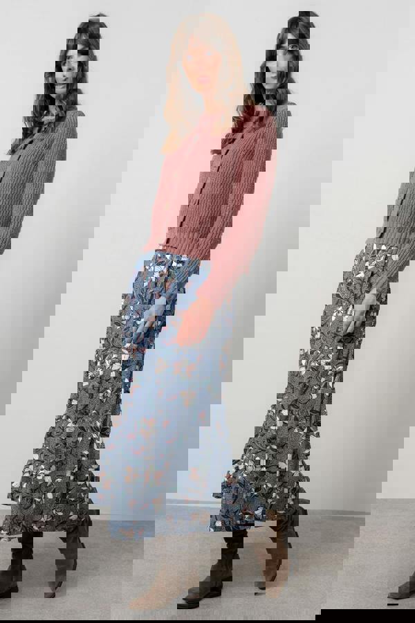 Lily & Me Alice Printed Midi Skirt Navy