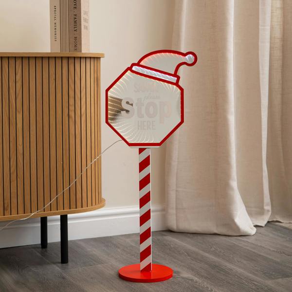 Samuel Alexander 80cm Light up Santa Stop Here Christmas Infinity Mirror Decoration with LEDs