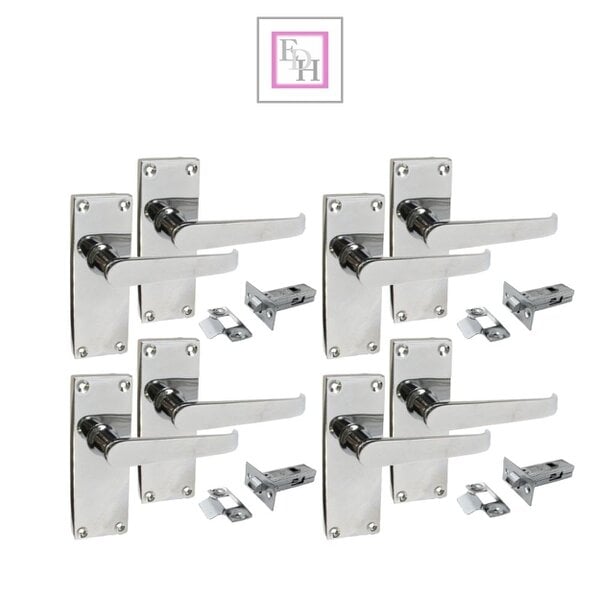 EDH Door Hardware Victorian Straight Chrome Door Handles – Interior Lever Handles + Tubular Latch