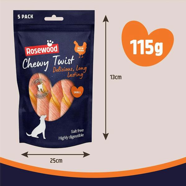 Rosewood Chewy Twist Long Lasting Dog Treat With Chicken 115g