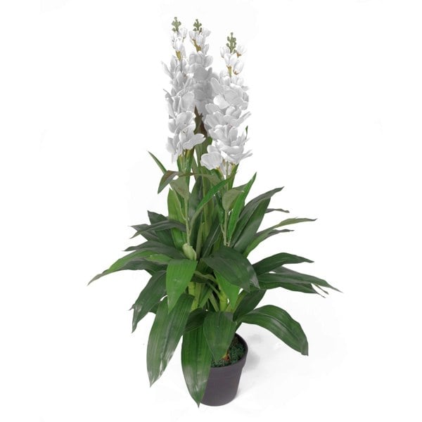 Leaf 100cm Artificial Cymbidium Orchid Plant - Extra Large - White Flowers