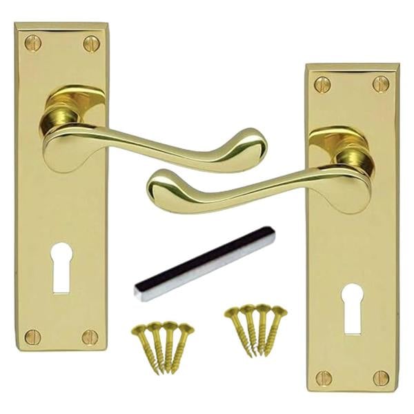 EDH Door Hardware Lock Door Handles Modern Brass Victorian Scroll Interior Door Handle 2 Pairs+