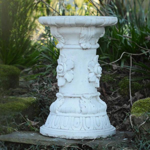 PDA White Stone Cast Large Floral Plinth Garden Statue