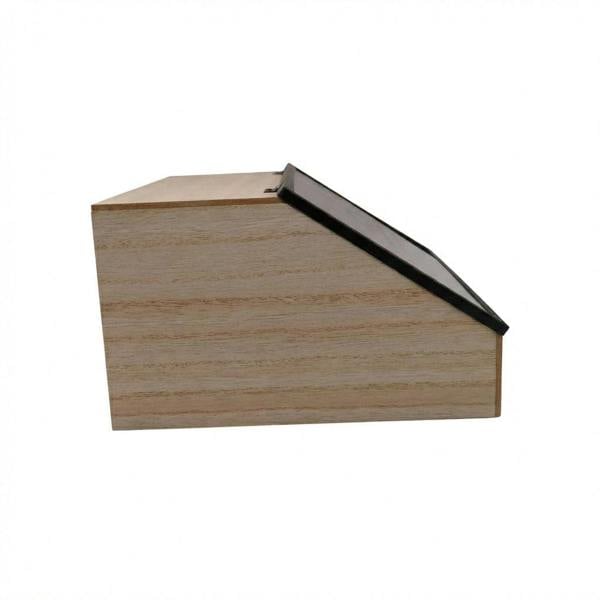 Wooden panel with a black strip on a white background