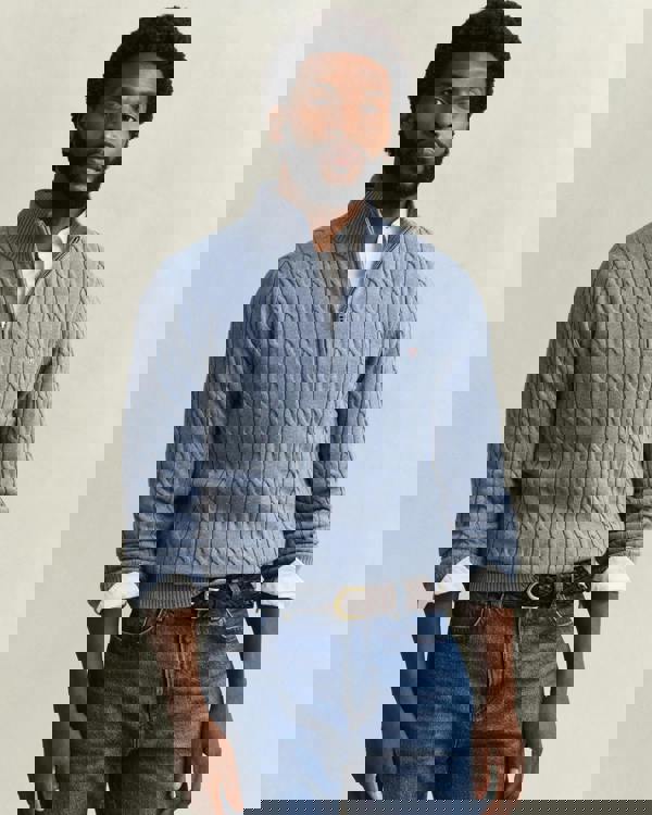 GANT Mens Cotton Cable Half Zip Jumper - 430 Faded Denim