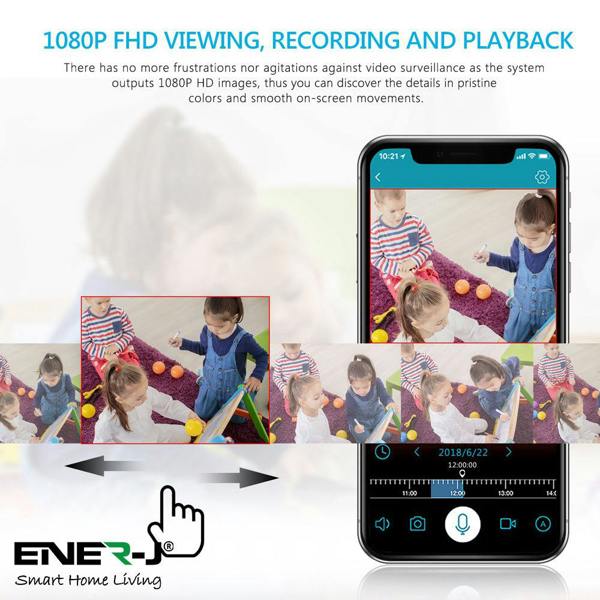 ENER-J 8CH Wireless CCTV Kit with 15.6" FHD IPS Monitor, 1TB HDD, 1080P Outdoor Cameras, Audio & PIR Motion Detection, Plug & Play Security System
